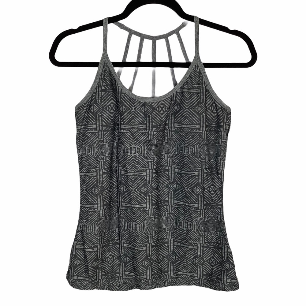 MPG Tank Top Women‎ Medium Gray Tribal Strappy Athletic Built in Sports Bra